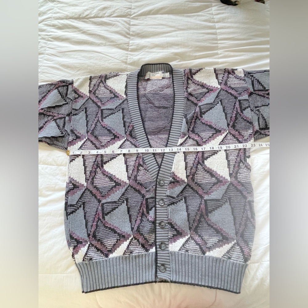 Vintage London Fog Men’s Cardigan Sweater Geometric 80s 90s Button Up | L - Picture 9 of 12